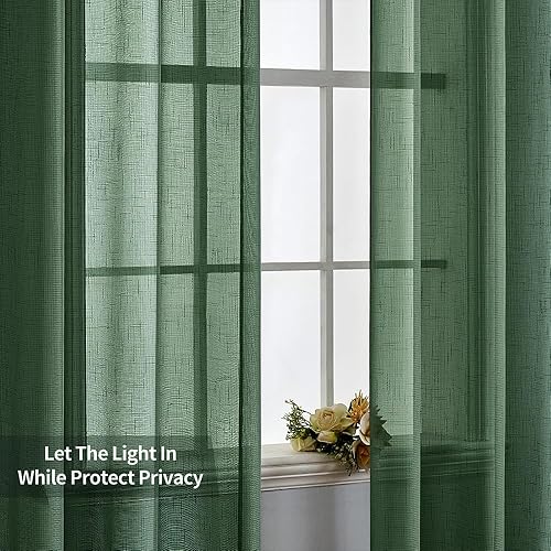 Miniatura 4 de MIULEE 2 paneles de lino natural semitransparentes de Navidad para ventana, elegantes cortinas verde esmeralda oscuro, con ojales en la parte
