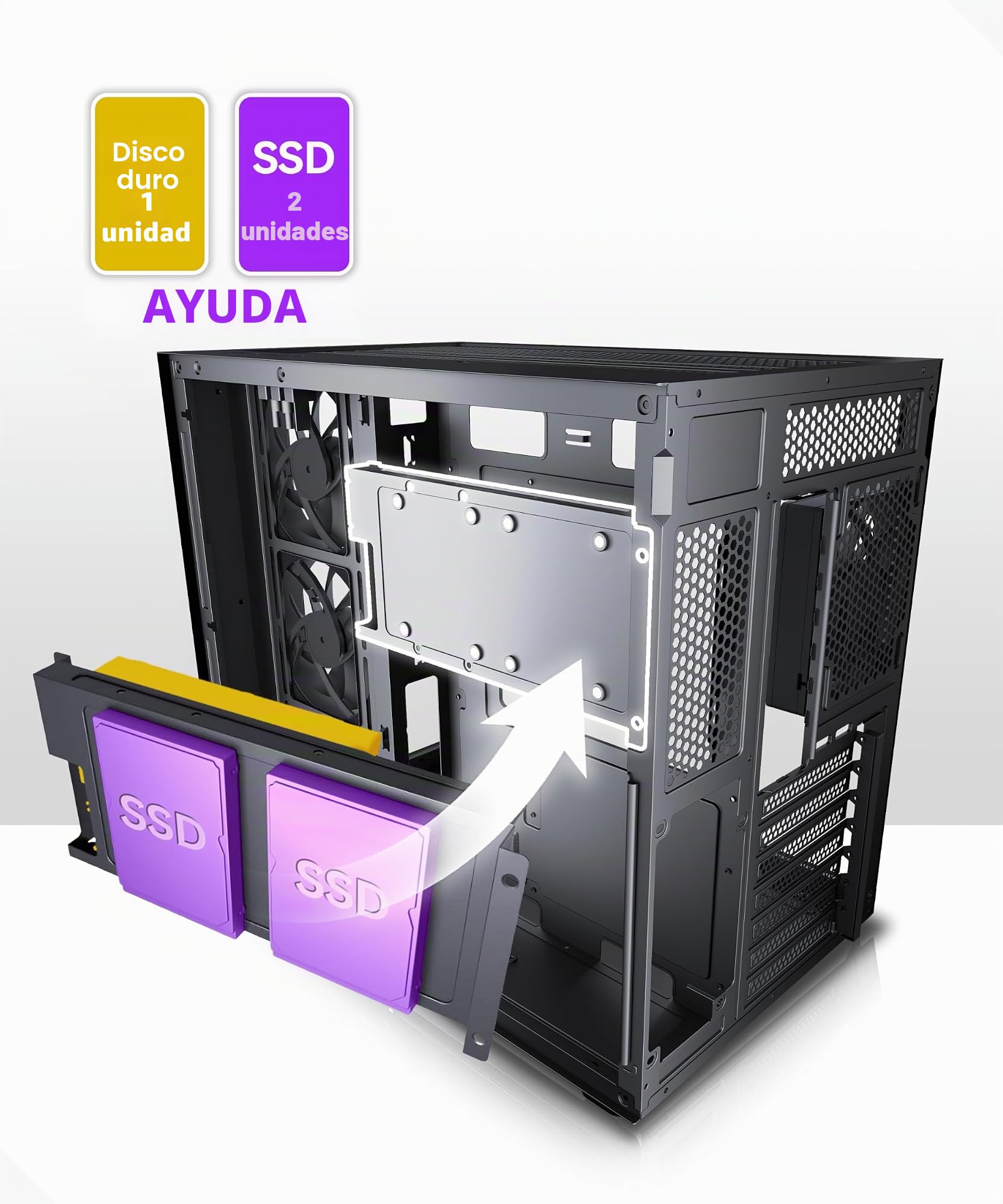 MUSETEX Y6 Caja PC ATX Torre Mediana Gaming con Tipo-C Cristal Templado 270° Negro