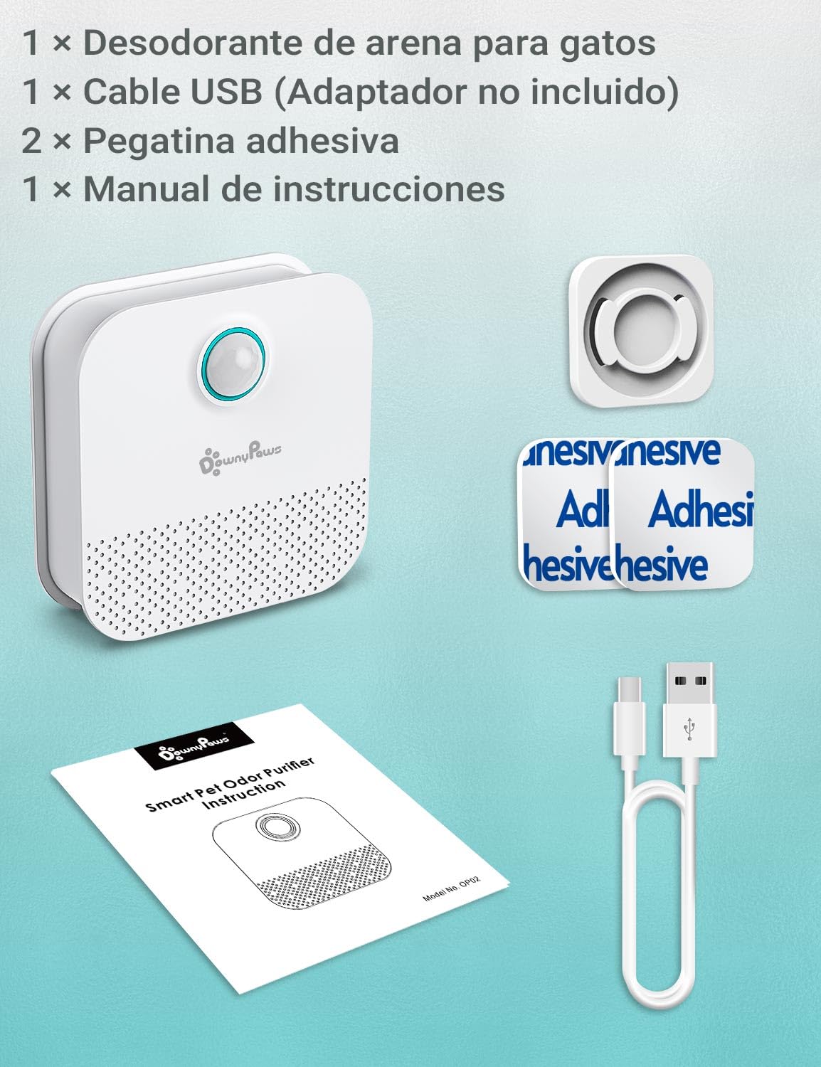DownyPaws Desodorante para arena para gatos, eliminador de olores de mascotas sin perfume, desodorización inteligente 99% sin polvo Batería de 14 días de duración para caja de arena para gatos