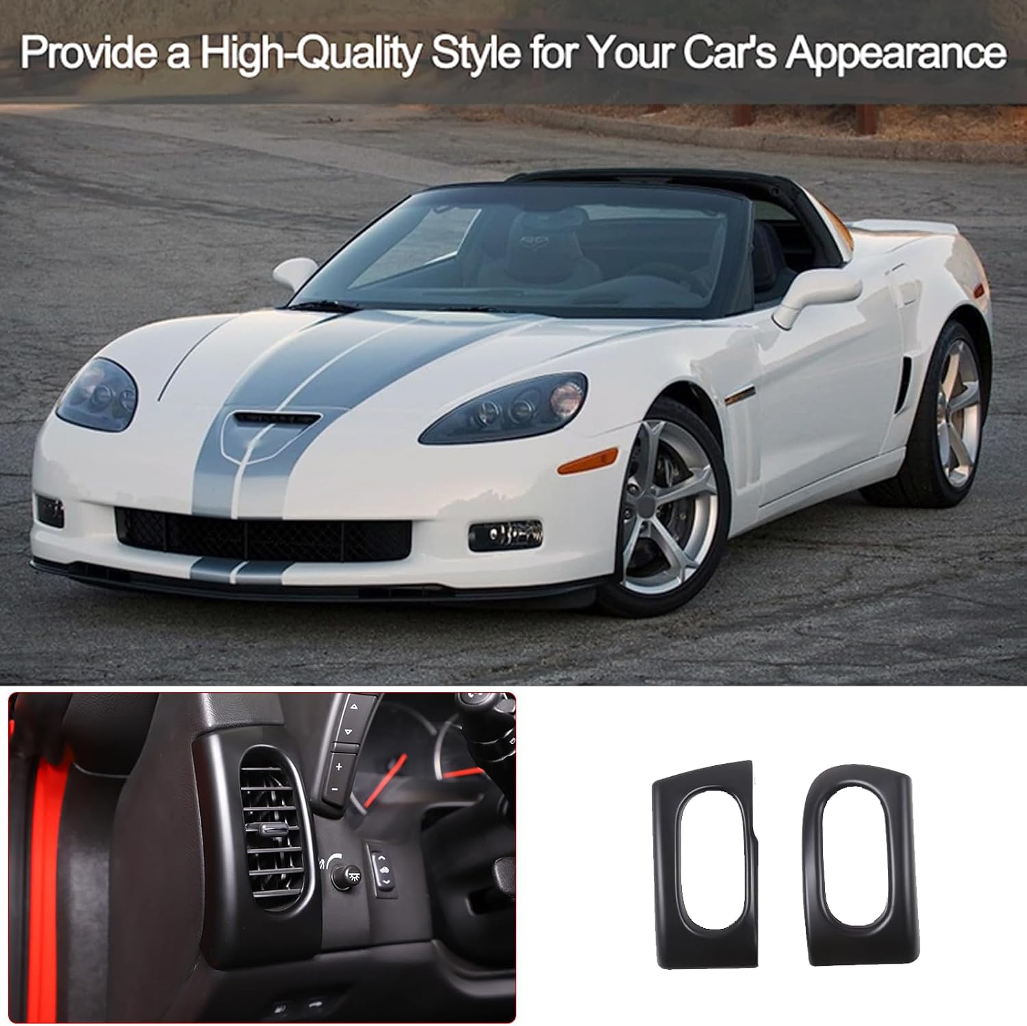 PIUGILH Car Air Outlet Vent Cover for C6 Corvette 2005-2013 Interior Accessories, Dashboard Side Air Vent Cover Trim Frame, 2Pcs