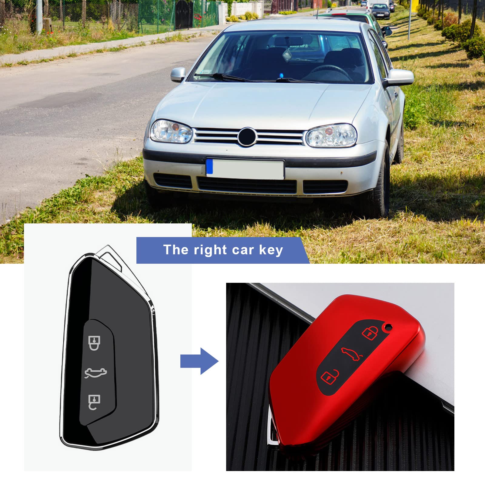 EMSea Cover per chiave auto in TPU con 3 pulsanti per auto, custodia protettiva a prova di goccia, blu compatibile con VW Golf 8 Seat Leon MK 4 Tarraco Ateca Skoda Octavia