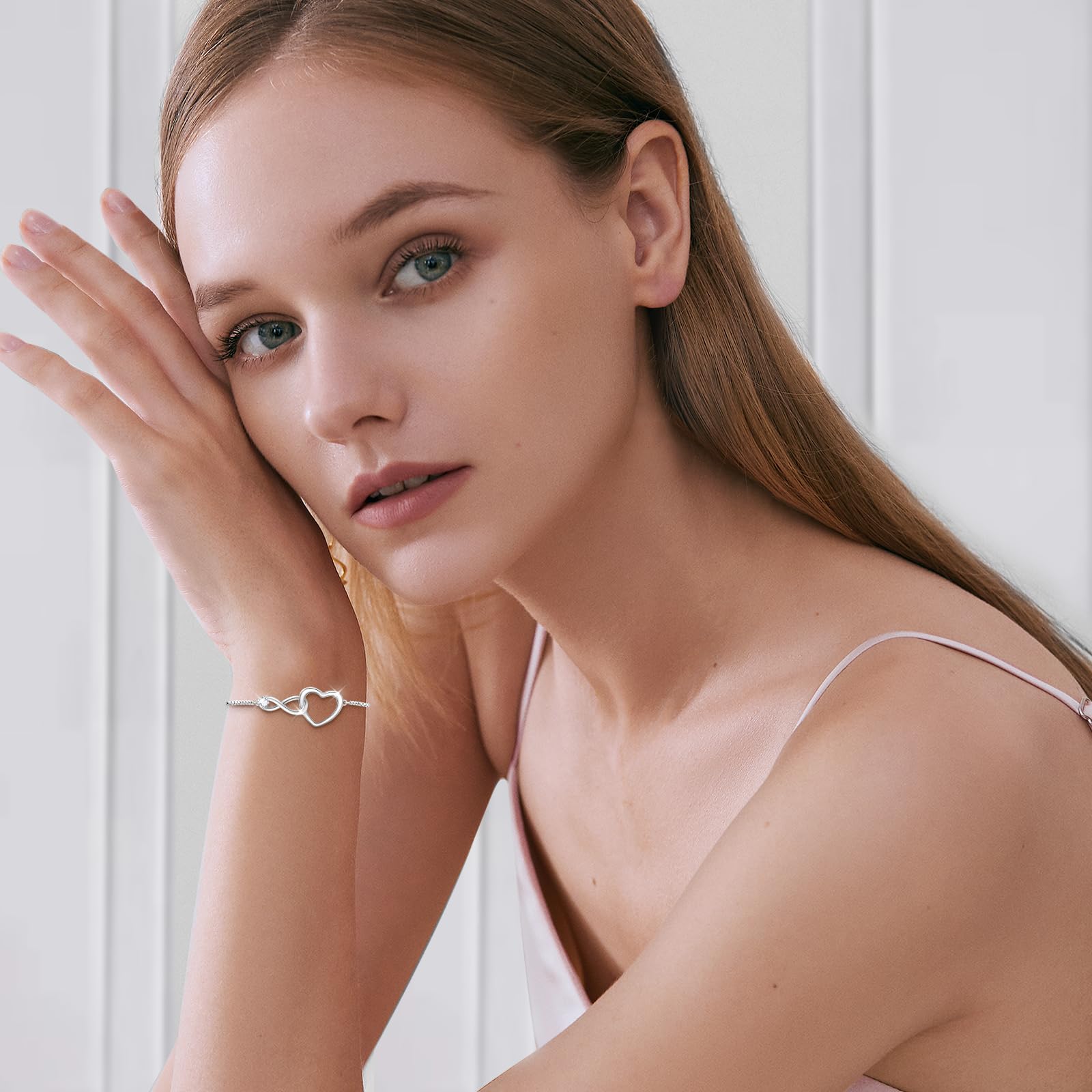 J.Fée Regalo Donna Regalo per Lei, Bracciale Donna Argento 925 con Infinito Cuore Bracciale Argento Regolabile Bracciali Argento Bracciali Donna Regalo per Mamma Amica Ragazza Donna