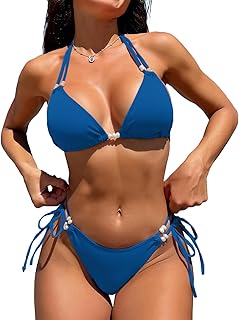 Conjuntos de Bikini Mujer Push-up Traje de Baño 2 Piezas Halter Triángulo Bikini Sexy Bikinis Brasileño y Tanga Cintura Baja Bañadores de Playa Verano