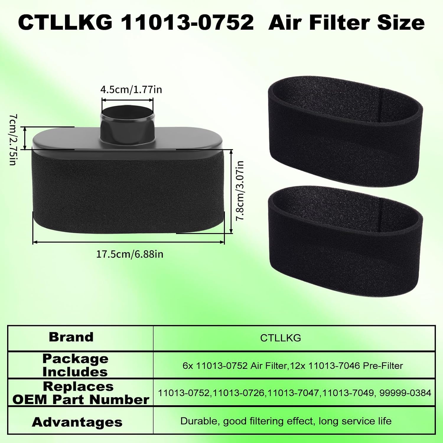 11013-0752 11013-0726 Air Filter 11013-7047 with 11013-7046 Pre-Filter Compatible with Kawasaki FR691V FR730V FR651V FS600V FS691V FS651V FS481V FS541V FS730V 4 Stroke Engines Lawn Mowers(6Pcs)