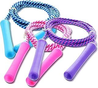 GiftExpress Adjustable Size Colorful Jump Rope for Kids and Teens - Outdoor Indoor Fun Games Skipping Rope Exercise Fitness Activity and Party Favor - Assorted Colors Pack of (3)