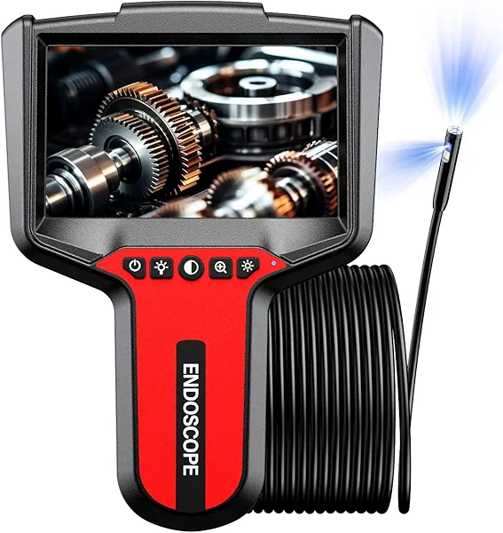 Endoscope Camera with Light: 5" Dual-Lens Inspection Borescope Camera for Sewer - 16.4ft Waterproof Industrial Endoscope - Flexible Snake Bore Scope for Plumbing Automotive