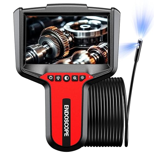 Endoscope Camera with Light: 5" Dual-Lens Inspection Borescope Camera for Sewer - 16.4ft Waterproof Industrial Endoscope - Flexible Snake Bore Scope for Plumbing Automotive