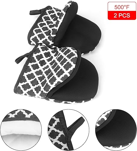 Miniatura 10 de Juego de 4 manoplas de horno y soportes para ollas, mini guantes de cocina de silicona resistentes al calor para 500 grados, mini guantes de horno y