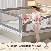 Vista 3 de Barandilla de cama de tamaño individual de 3 piezas para niños pequeños, protector de riel de cama de bebé de altura ajustable con barra