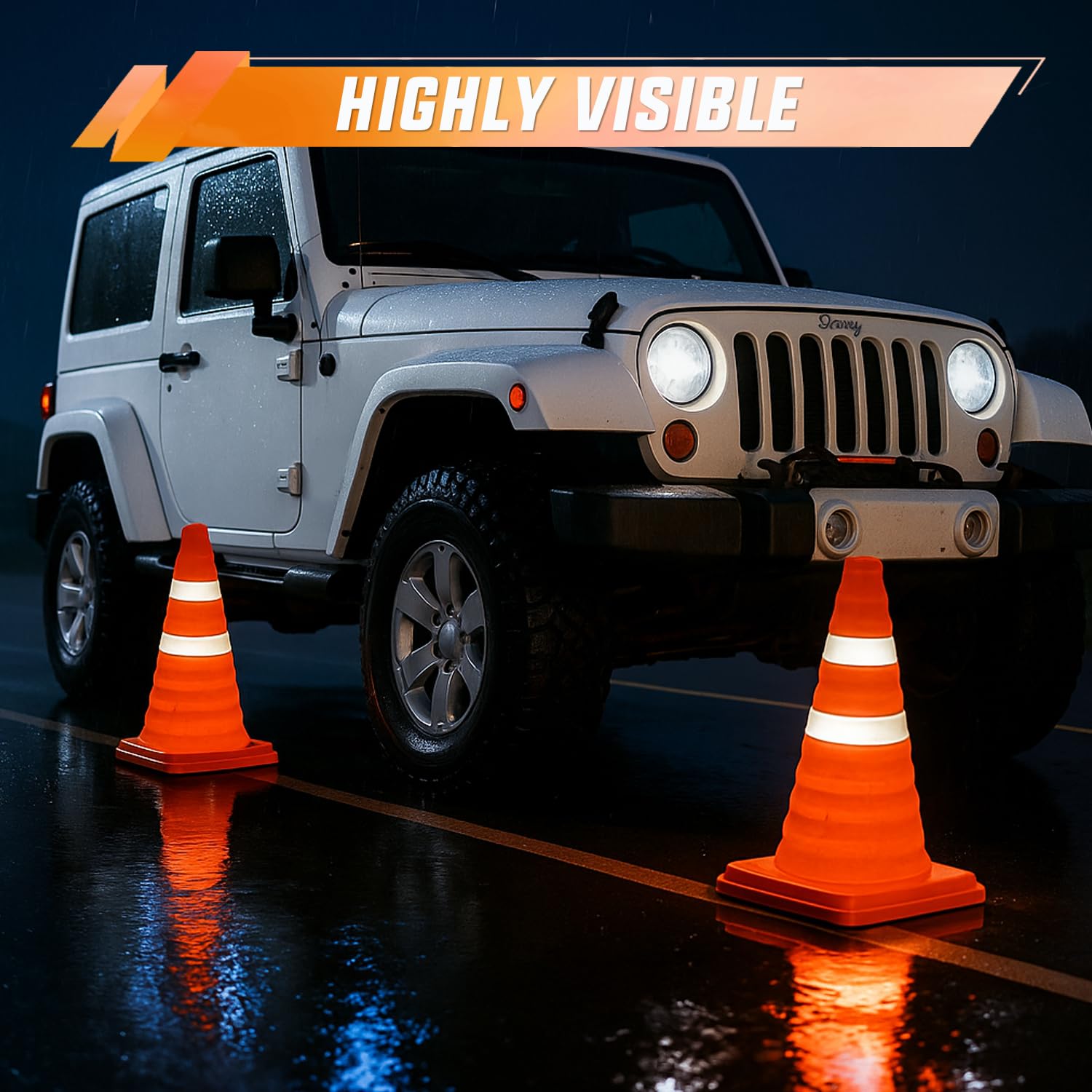 Nilight 18 Inch Collapsible Traffic Safety Cones 4 Pack - Bright Orange Parking Cones with Reflective Collars for Roadside Emergency, Parking, Driving Practice