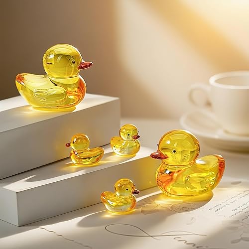 Miniatura 7 de H&D HYALINE & DORA 6 piezas de mini figuras de pato de cristal amarillo de cristal de animales coleccionables para oficina, escritorio, mesa,