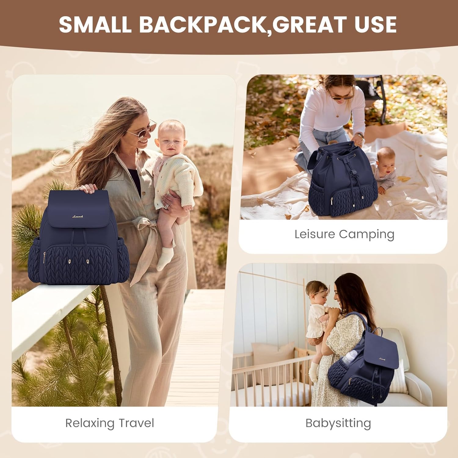 LOVEVOOK Diaper Bag Backpack, Small Baby Bag, Cute Baby Diaper Bag, Stylish Water-Resistant Travel Baby Bag for Mom, Baby Backpack with Changing Pad, Stroller Straps -Blue - Image 2