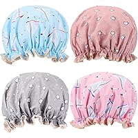 Vista 9 de Tbestmax 4 Piezas Gorros de Ducha Sombrero para Mujeres y Niñas, Gorro de Baño Reutilizable Impermeable Dobles Capas Impermeables