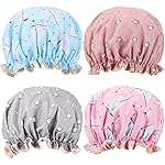 4 Pcs Shower Caps Hat for Women and Girl, Reusable Waterproof Bath Cap Double Waterproof Layers Cat and Boat Pattern