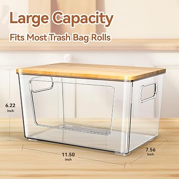 spospo 2 Pack Trash Bag Holder with Bamboo Lid Stackable Trashbag Dispenser
