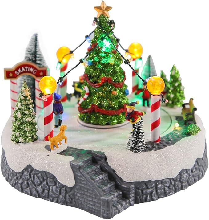 Amazon.de Spetebo LED Weihnachts Dorf Eisbahn mit Tannenbaum / 22 cm