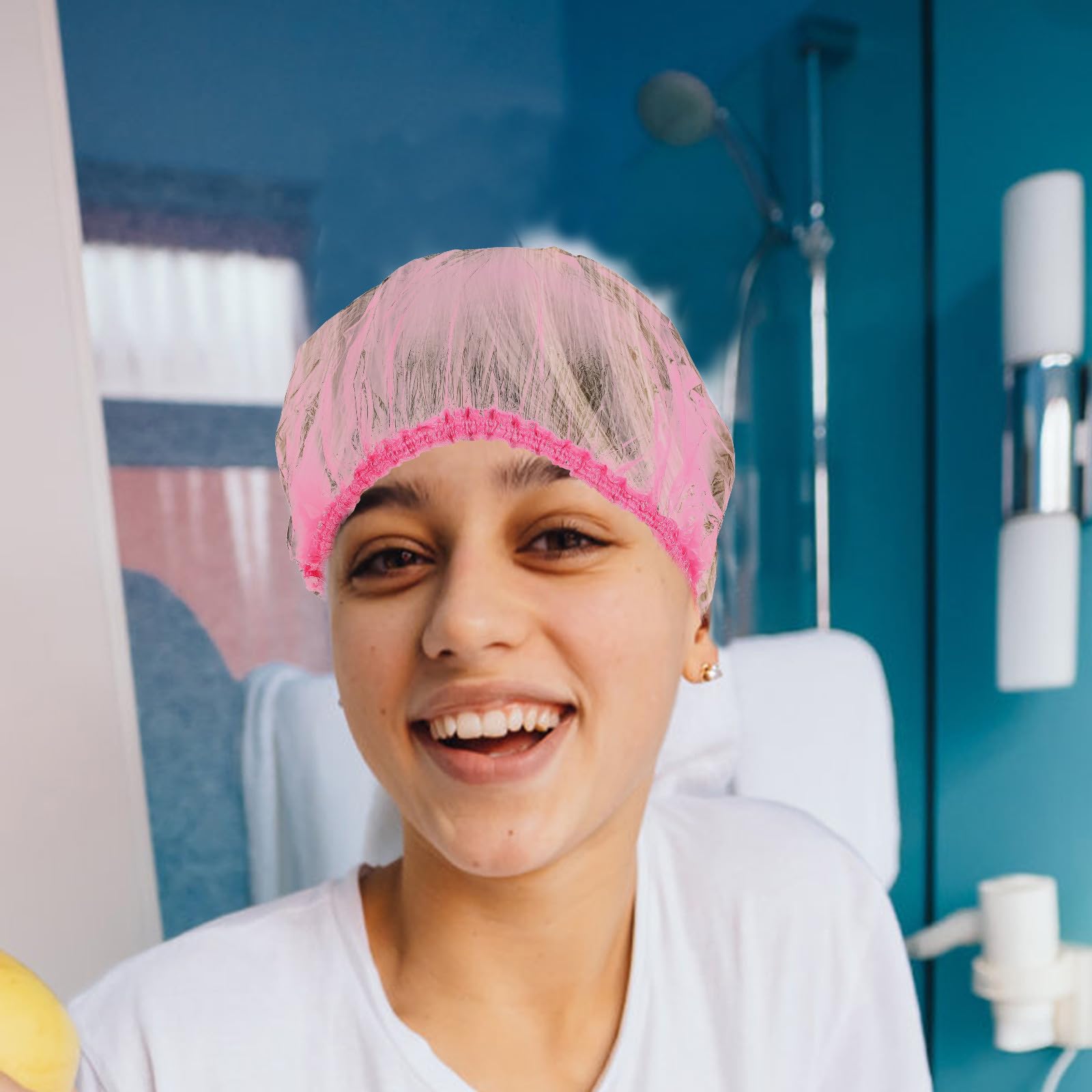 Große Einweg Duschhaube für Damen, Elastisch, Rosa, 500 Stück