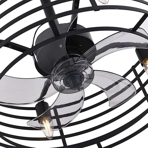 Miniatura 8 de Ventilador de techo rústico de 20 pulgadas y lámpara de araña, ventilador de techo de granja, lámpara colgante cerrada, lámpara de araña de estilo