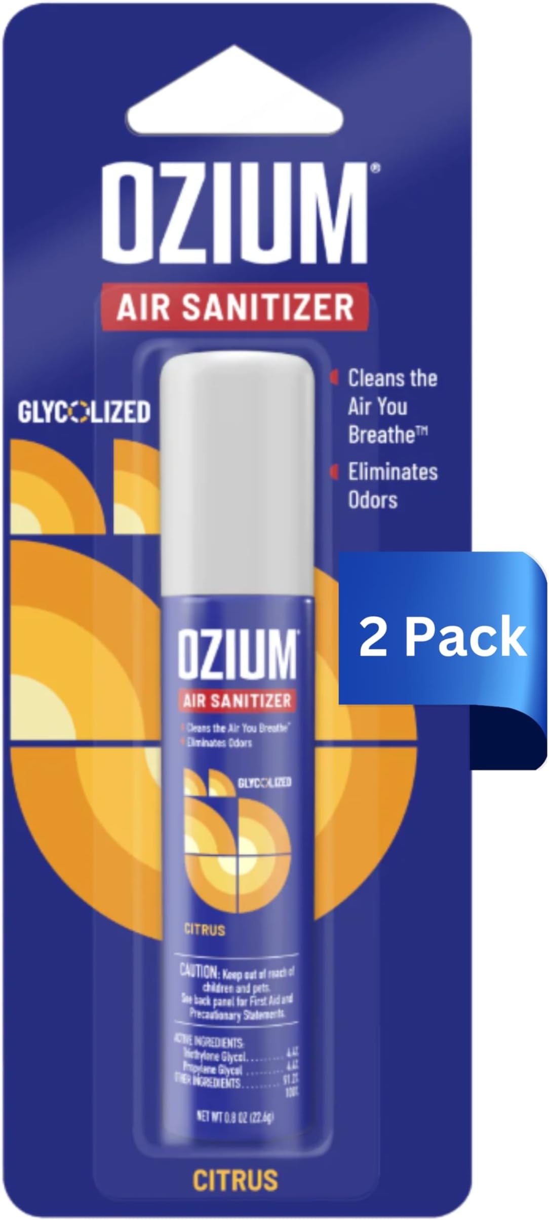 Ozium 0.8 oz. Air Sanitizer & Odor Eliminator for Homes, Cars, Offices and More, Citrus Scent, Pack of 2