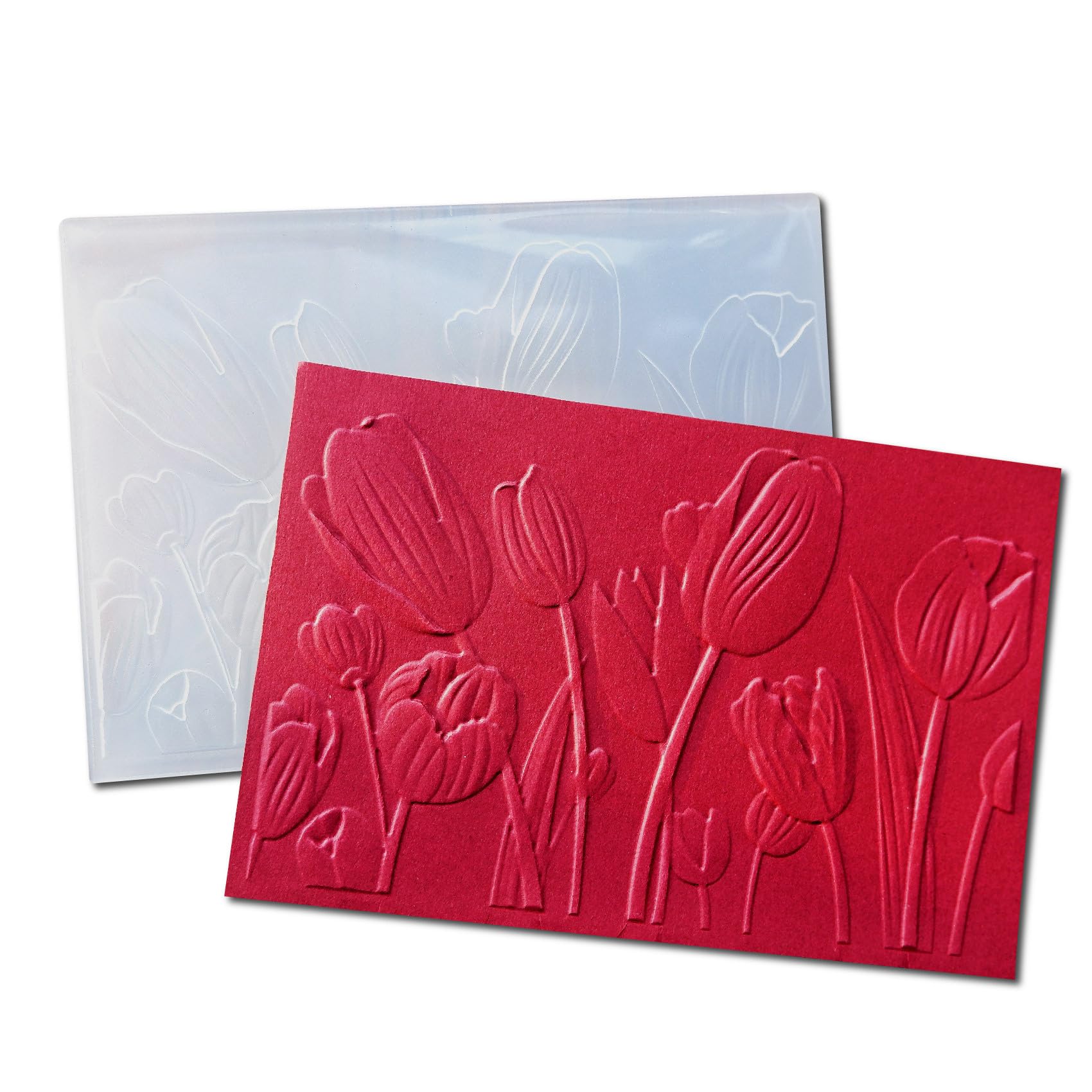 NZJ 3D Texured Spring Happy Mother's Day Flower Tulip Plastic Embossing Folders for Card Making Scrapbooking and Other Paper Crafts