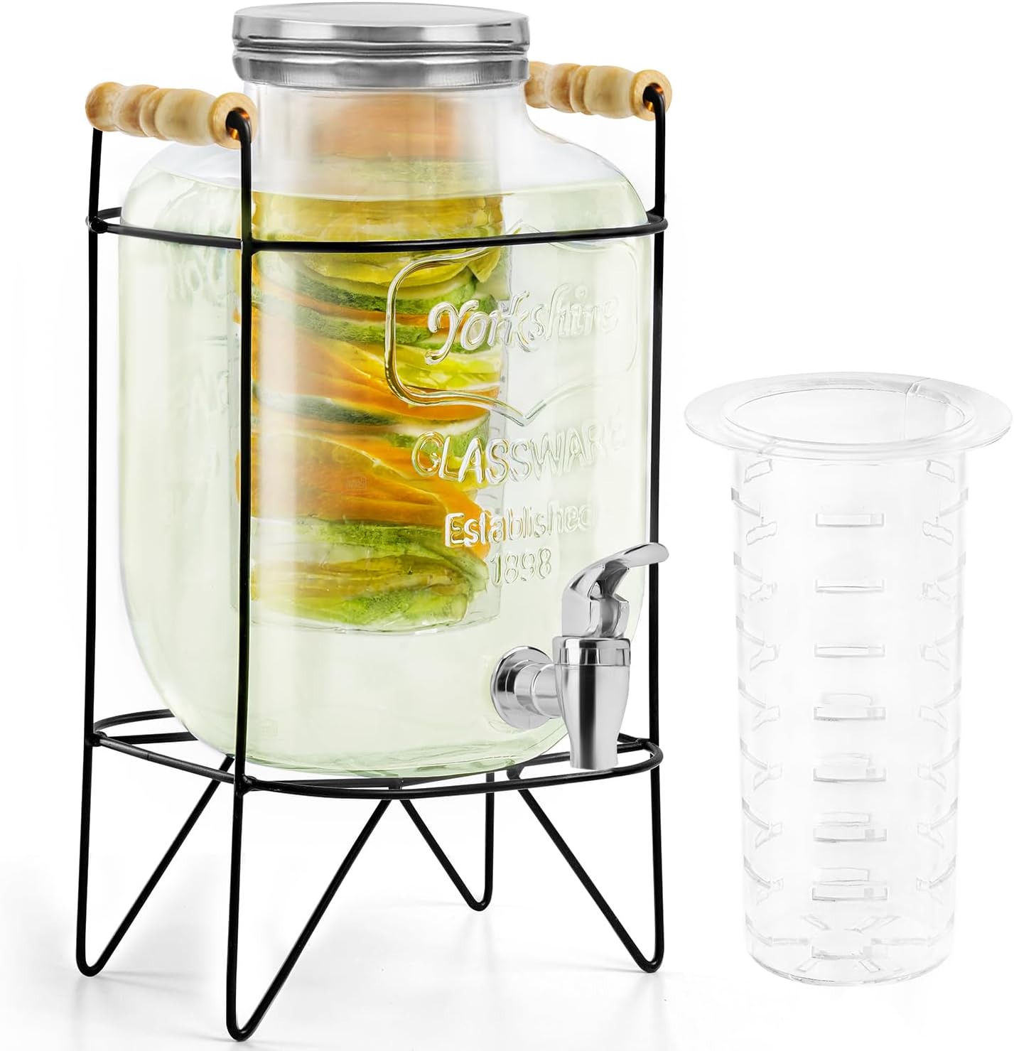 About Space 5 Litre Glass Water Dispenser With Tap, Infuser & Stand - Air Tight Lid Detox Jar Mason Counter Tabletop Juice, Infused Beer For Home Restaurant Party
