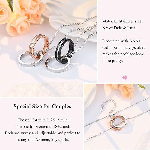 Miniatura 3 de UPROMI Collar a juego para parejas, novio, novia, marido, esposa, aniversario, boda, regalos para él y ella, Acero inoxidable, Circonia cúbica
