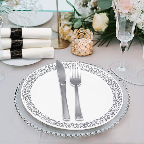 Miniatura 4 de Party Essentials Party Supplies - Juego de cubiertos envueltos desechables, servilletas y cubiertos preenrollados, tenedorescuchillos plateados, 50