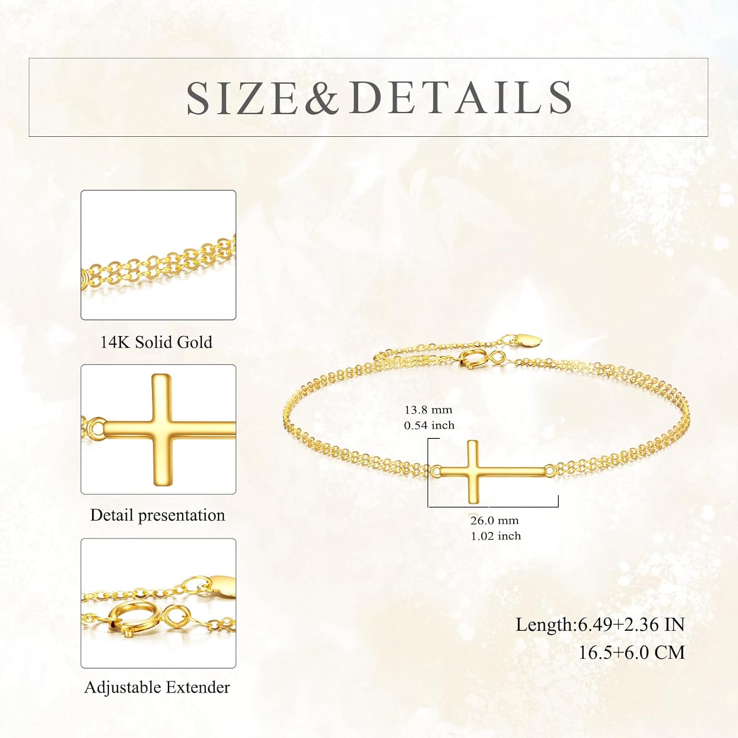 KECHO 14k Gold Cross Bracelets for Women Religious Adjustable Link Chain Jewellery Gifts