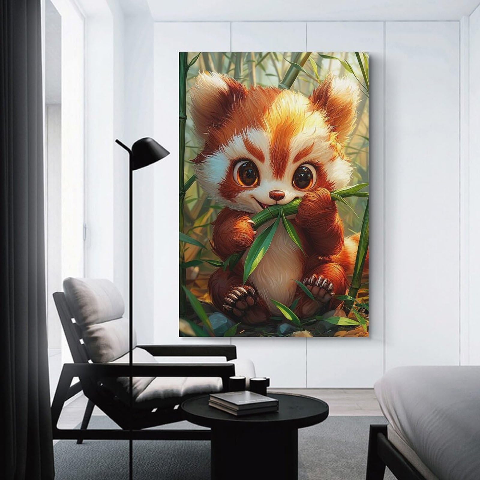 Junmoney Cute Red Panda Eating Bamboo Room Decor Wall Art, 08x12inch(20x30cm), for Home Office, Desk Area Or Studio, An Interior Accent for Desk Areas