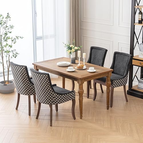 Miniatura 2 de Sillas de Comedor - Juego de 6 sillas de comedor modernas, tapizadas de tela con respaldo alto con ribete de cabeza de clavo y patas curvadas de 08