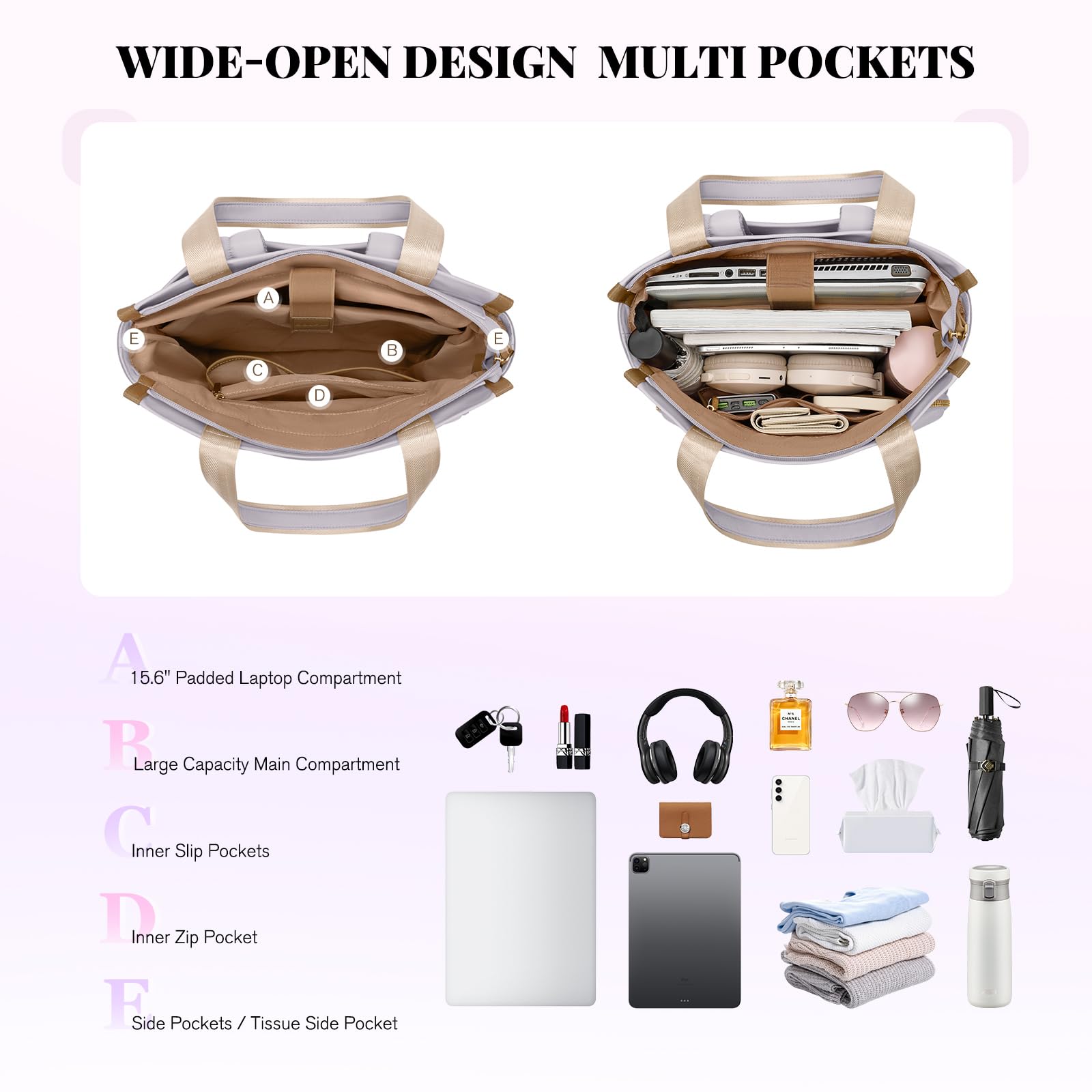GOLF SUPAGS Mochila Convertible para Portátil de Mujer Bolsa de Viaje Informal para Portátil de Trabajo Universidad Ocio Viaje(Taro Morado & Blanco)