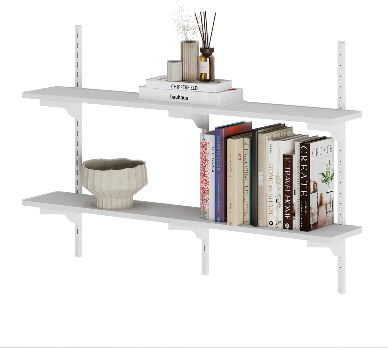 Wallniture Turin 36 inch x 6 in Floating Shelves for Wall Storage, Adjustable Shelf Brackets, Wall Book Shelf for Living Room, Adjustable Closet Shelves, Shelving Units and Storage, 4-Tier, White Wood