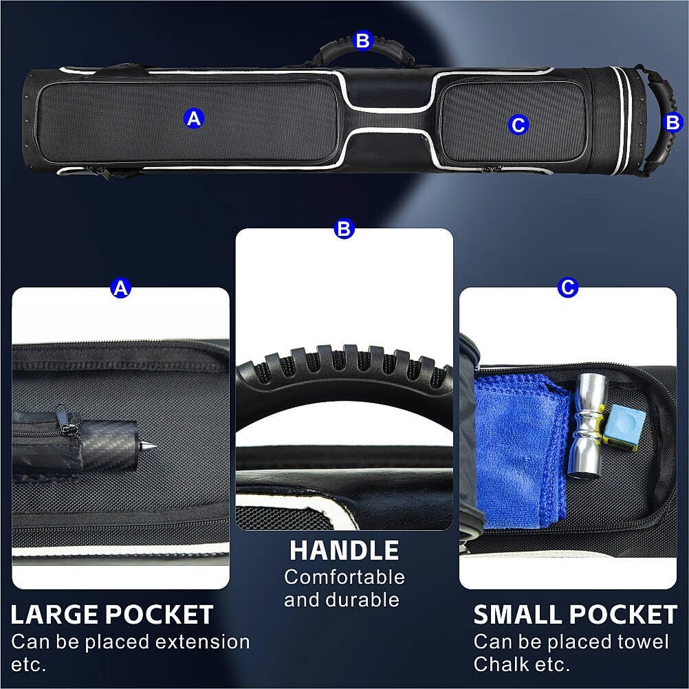 8-Hole Pool Cue Case for 2-Piece Break/Jump Cues | Holds 3 Butts & 5 Shafts | Nylon Water-Resistant Protective Tube with Carry Handle | Storage for American Style Pool Cues & Accessories