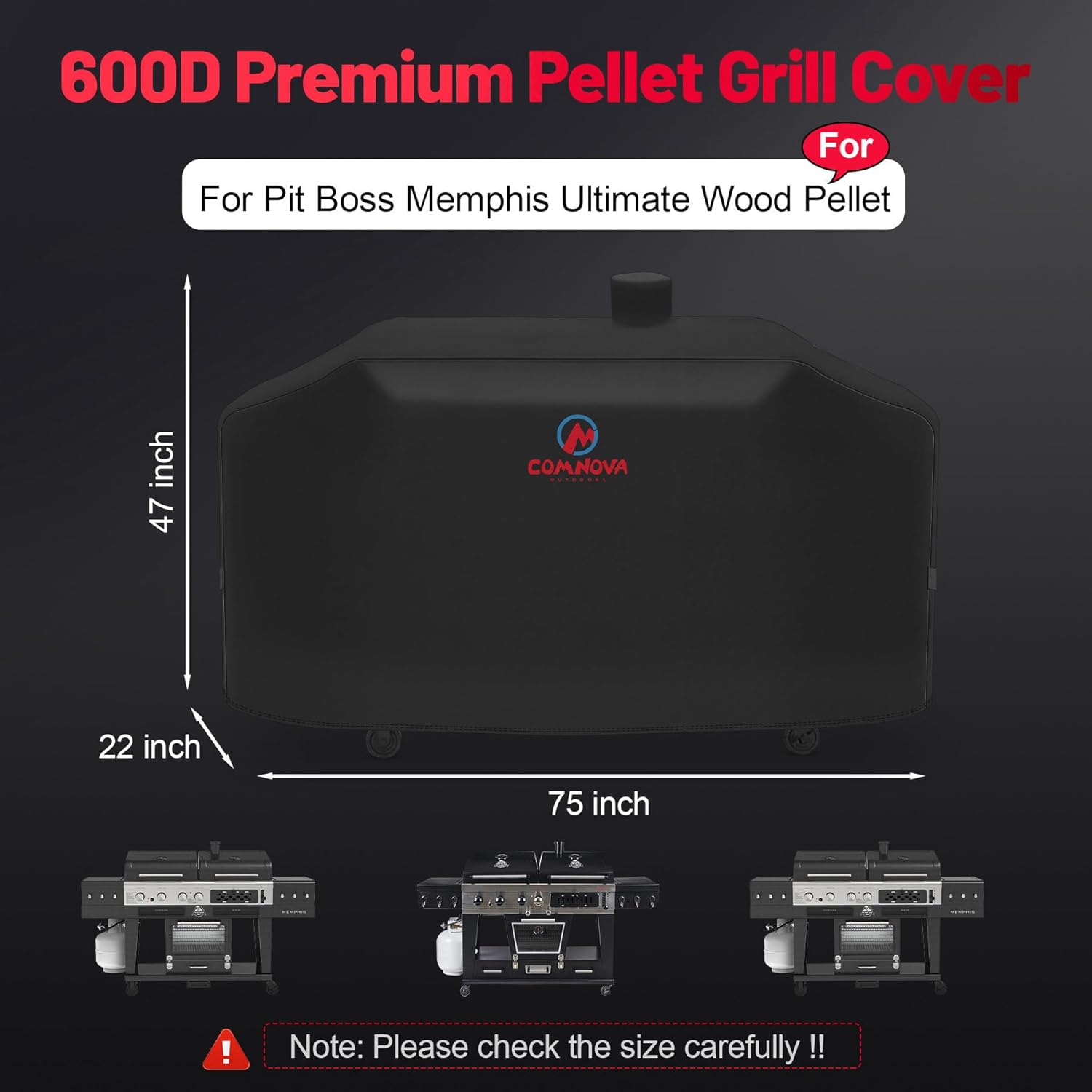Comnova Grill Cover for Pit Boss Memphis Ultimate - 600D Wood Pellet Smoker Cover for Pitboss, 75 Inch Pellet Cover for Pit Boss Memphis Ultimate and Smoke Hollow 4 in 1 Gas Charcoal Combo Grill - Image 2