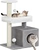 Cat Tree Tower, 75cm Cat Tree for Indoor Cats, Multi-Level Tower with 2 Sisal Scratching Posts, Comfy Condo, Resting Platform, Top Viewing Perch, Pompoms, Light Grey & White FPMS009FG1