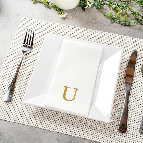 Miniatura 353 de Luxenap - Toallas de invitados de 15.8 x 7.9 pulgadas, 50 toallas de mano con letras plateadas, letra "P", fuente Sans Serif, servilletas de papel