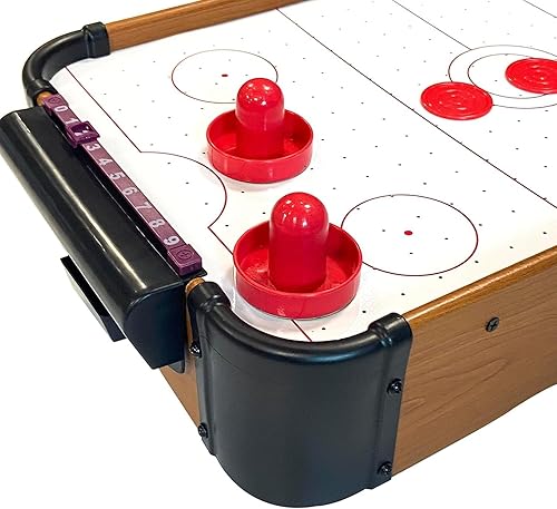 Miniatura 5 de Tradeopia Mini juego de hockey de aire de madera portátil con 2 huelguistas y 2 discos - hockey de aire de mesa