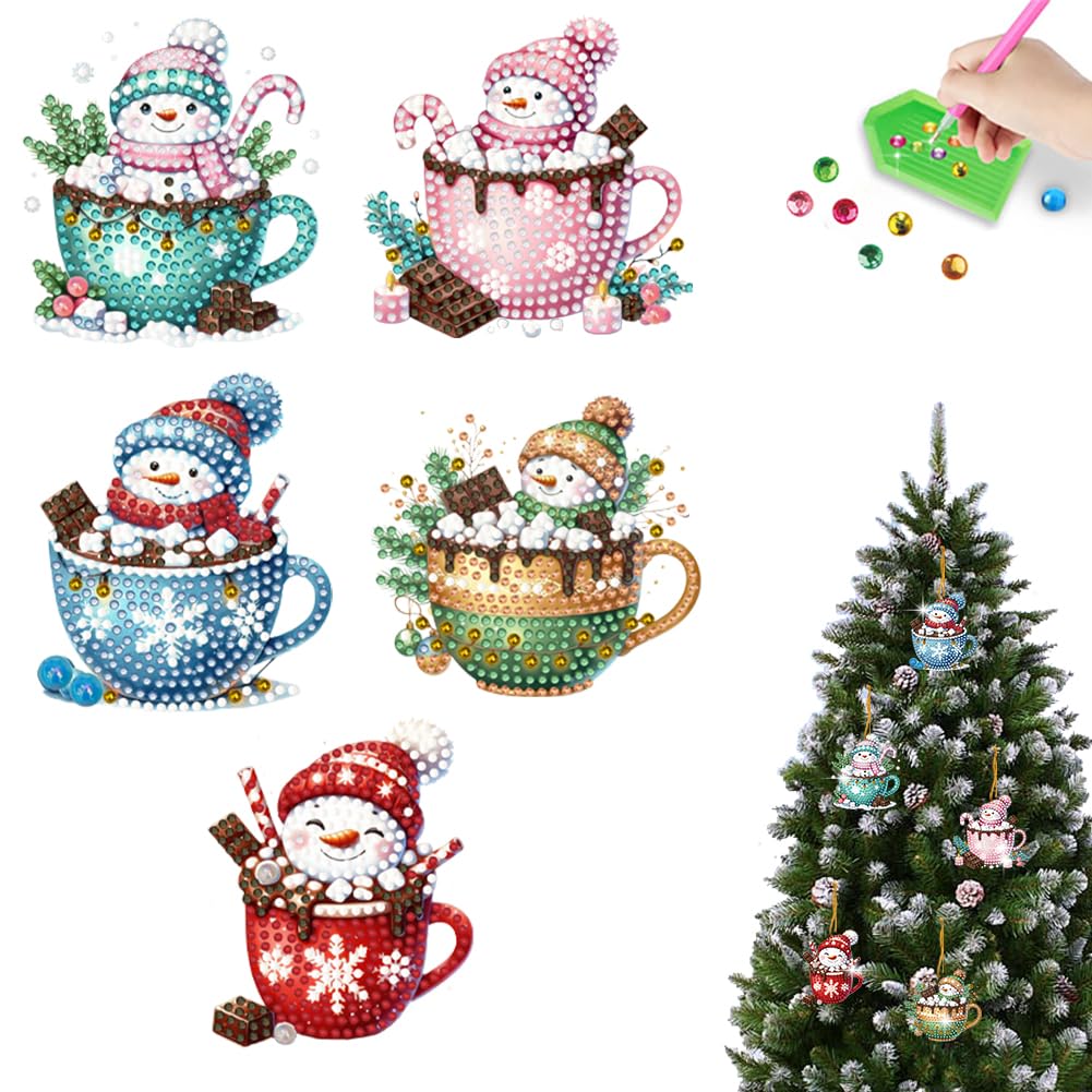 SPEPROECO Diamond Art Painting Christmas Hanging Pendant, DIY Christmas Tree Decorations Diamond Art Kits for Kids, Wrap Tags with Ropes Christmas Tree Hanging Ornaments