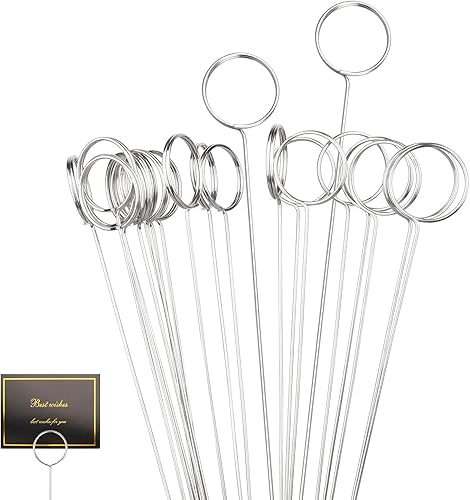 Miniatura 1 de 30 tarjeteros florales para colocar tarjetas florales de 13 pulgadas, soporte de alambre de metal para fotos, tarjetero redondo de flores para