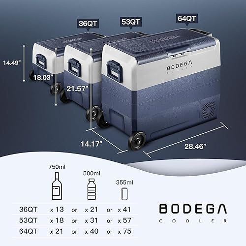 Miniatura 8 de BODEGA COOLER Refrigerador de coche de 12 voltios, congelador portátil de 53 cuartos de galón, nevera de coche de doble zona, control de aplicación,