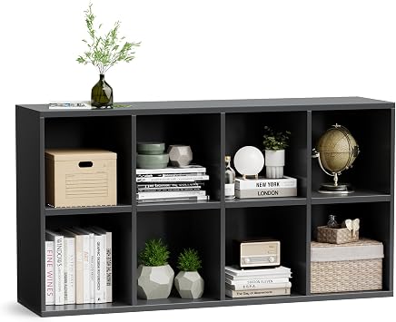 Furniwell 8-Cube Bookcases, 2-Tier Freestanding Bookshelf with Adjustable Shelves, Open Rack Storage Organizer for Living Room, Black
