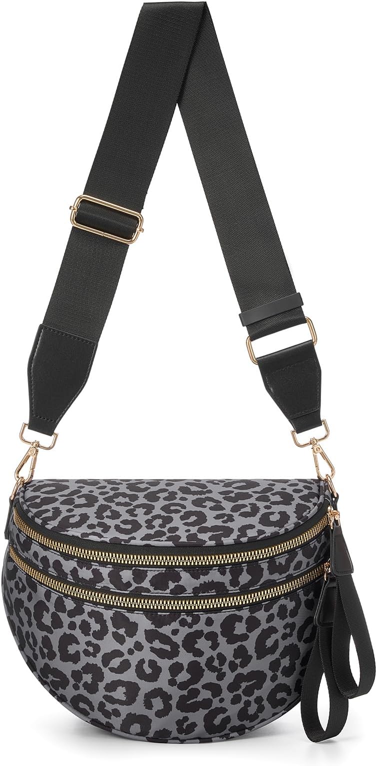 Pure Colour Crossbody Bag Bum Bag for Women,Spacious Purse Fanny Packs Belt Bag,Oversized Bum Bag (Black Grey Leopard Print Bum Bag)