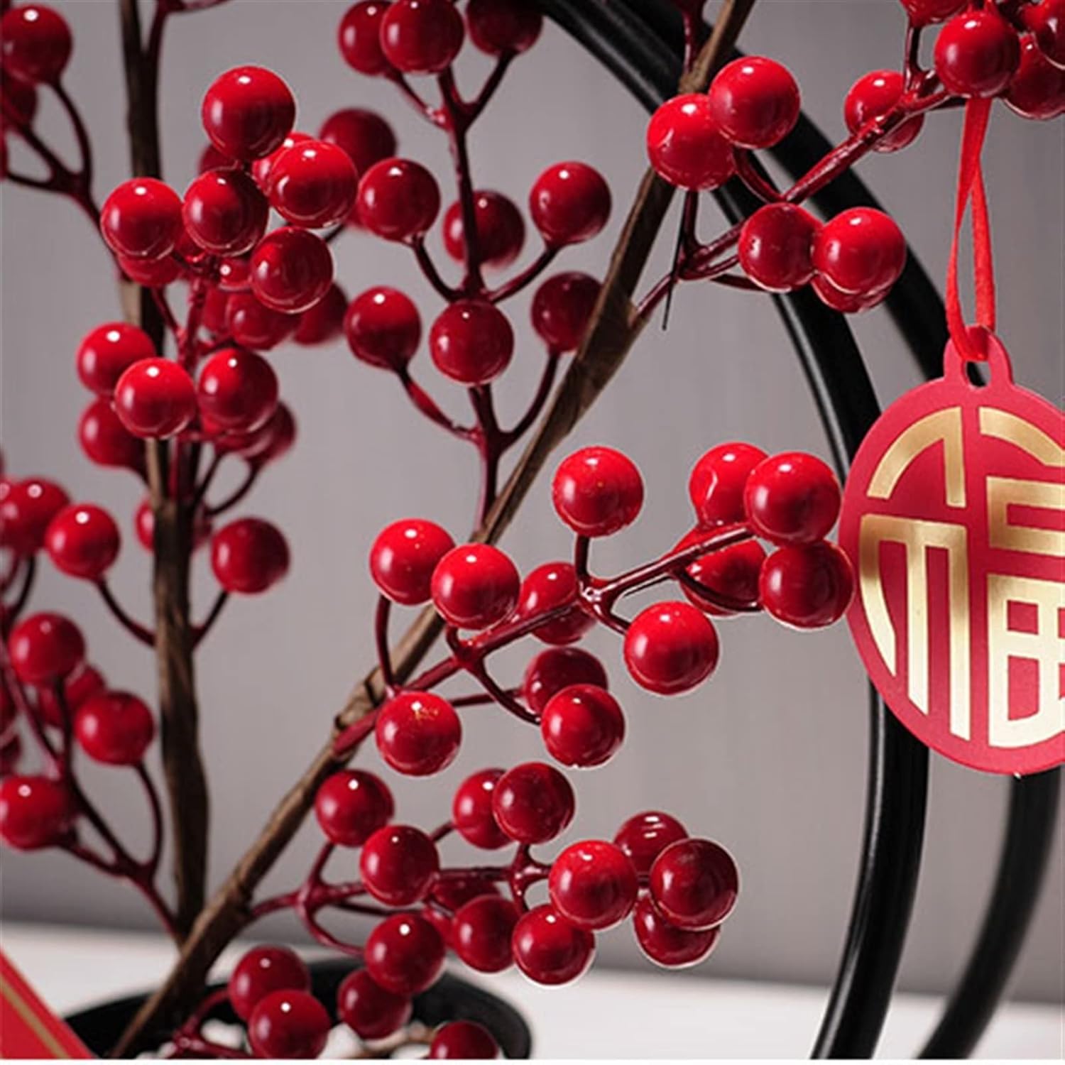 Home Table Decorate Statue Lucky Fruit Ornamental Red Fruit Artificial Flower Ornament Living Room Desktop Decoration Commercial Floral Ornament Bookshelf Decorations
