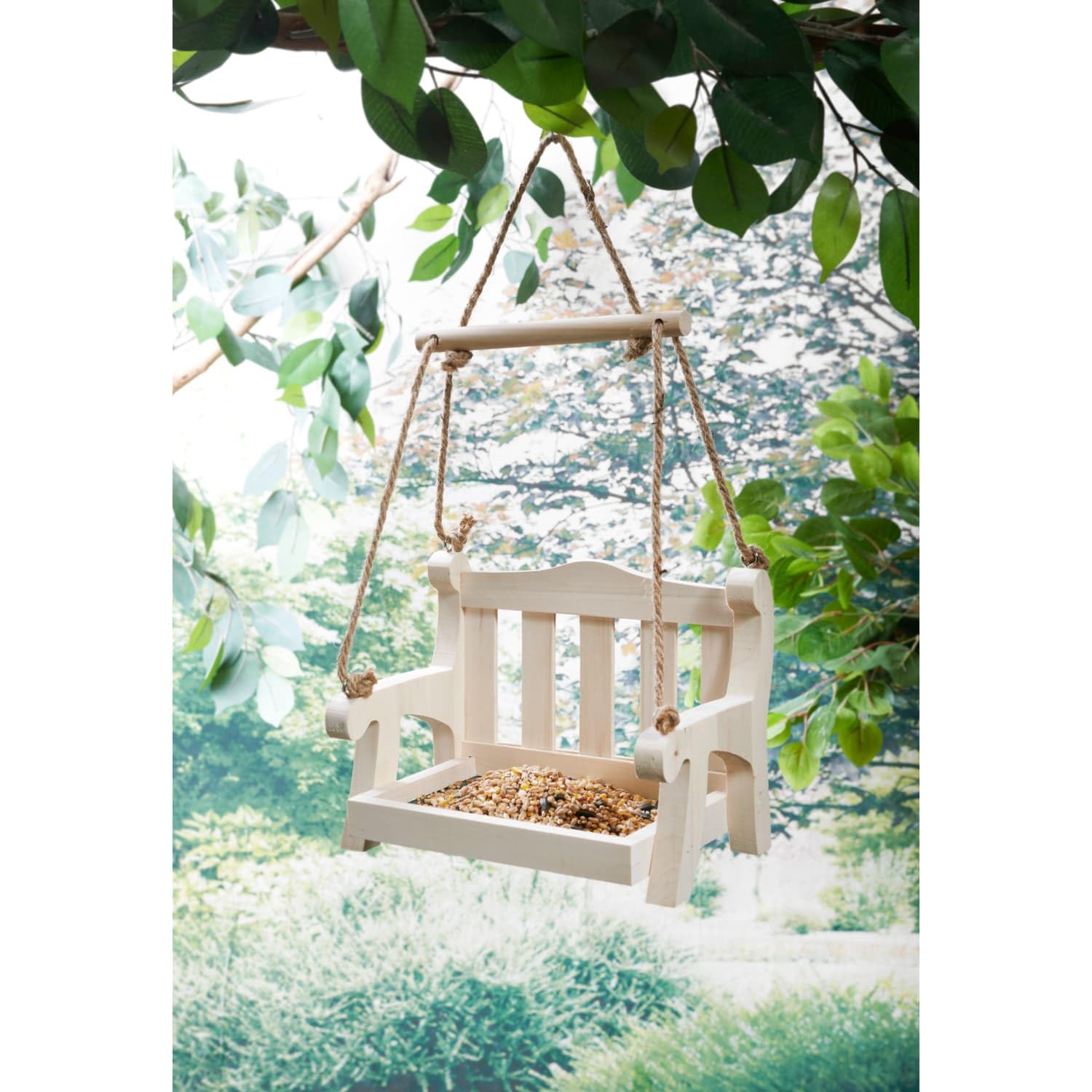 New Stunning Wilde & Oakes Swing Bench Bird Feeder Hanging Wooden Bird Feeder for Outdoor, Patio & Garden - Natural