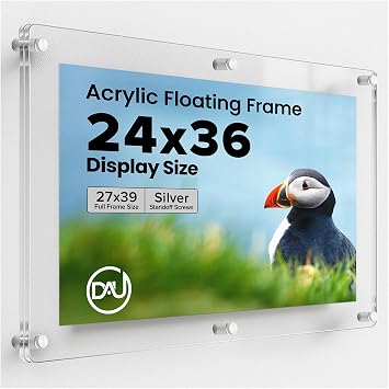 Frameless Floating Acrylic Frame 24"x36" - Clear Picture Frame for Diploma, Wall Art, Photo, & Paintings, Heavy Duty Acrylic Floating Frames, Wall-Mounted Picture Frames, Rectangular Photo Holder