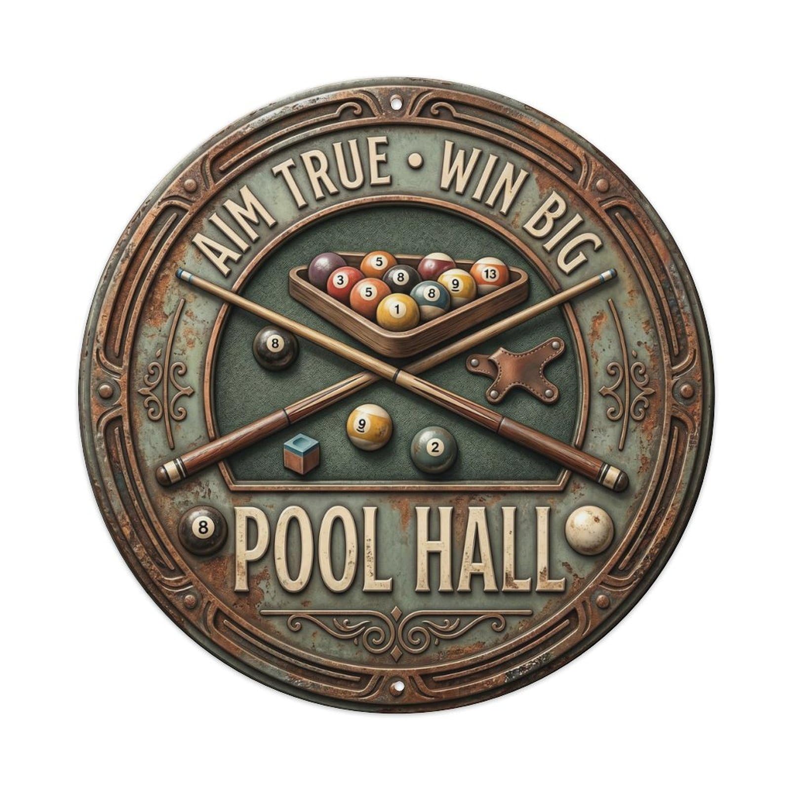 Cwbufd Vintage Style Aim True Win Big Pool Hall Vintage Metal Tin Sign Plaque Wall Decor For Cafe, Club Bar, Office, Garden Metal Poster 8X8inch