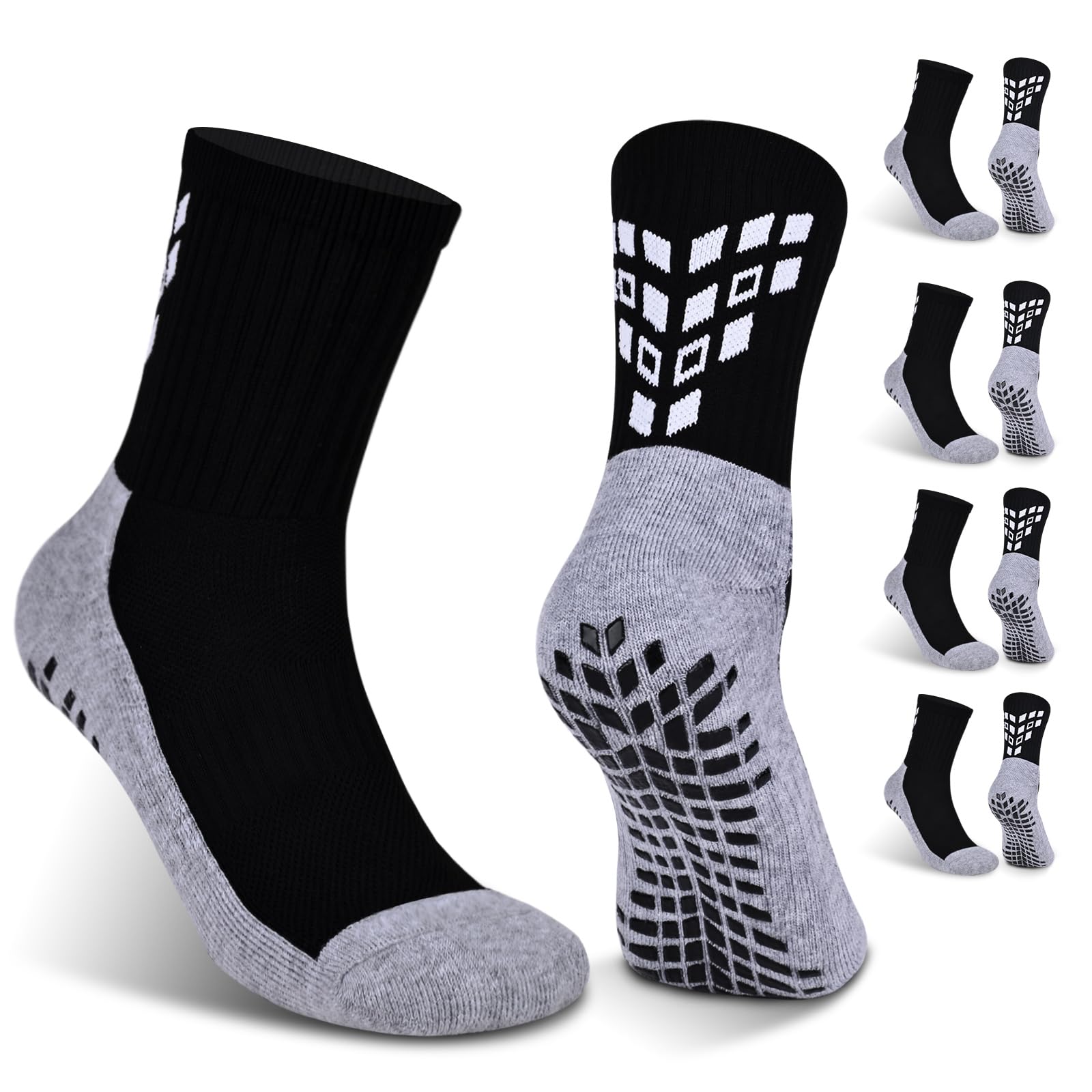 Gogogoal 4-paia Calzini sportivi da calcio antiscivolo per uomo donna, calzini sportivi imbottiti traspiranti Grip antiscivolo 37-42 43-50