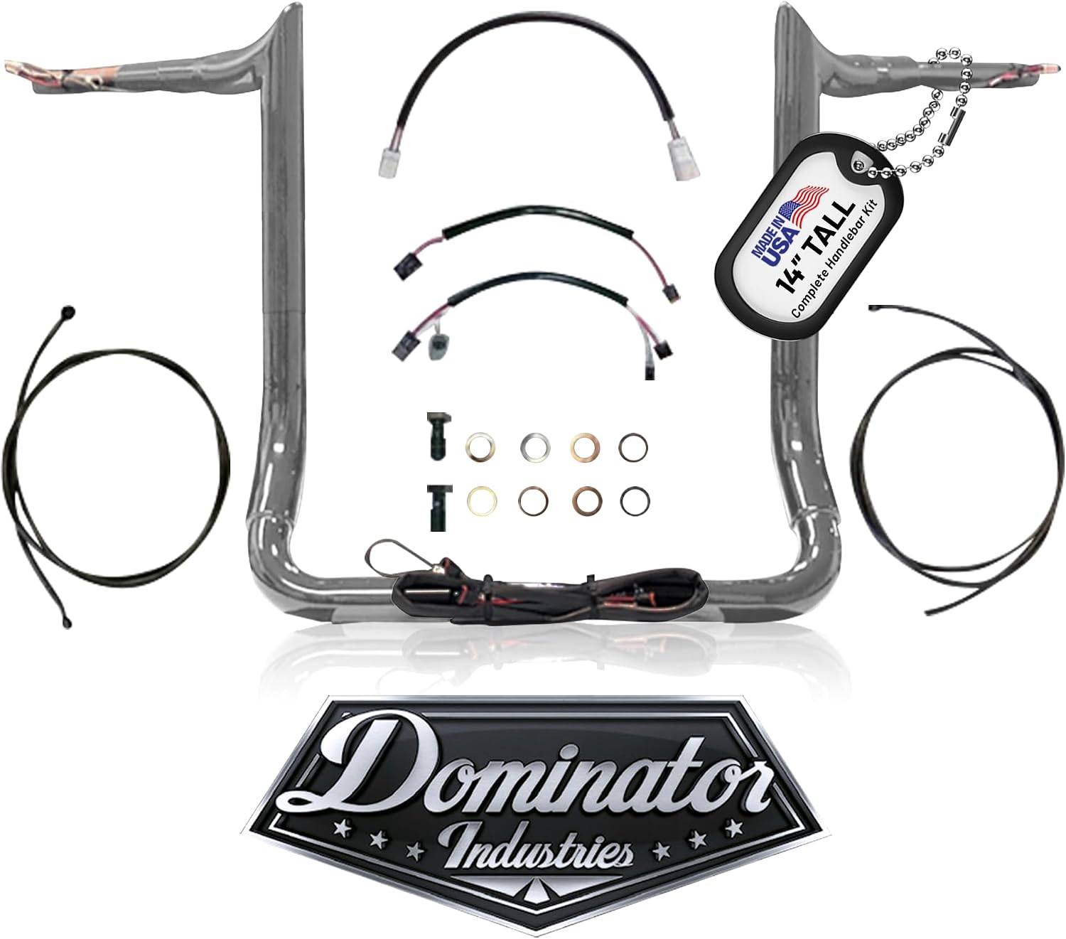 100% Plug-In Ready Dominator Industries Big Daddy 1 ½" Meathook Ape Hangers, Complete Handlebar Kit Compatible with 2024-2026 Street Glide, No Additional Parts Needed, Gloss Black, 12"