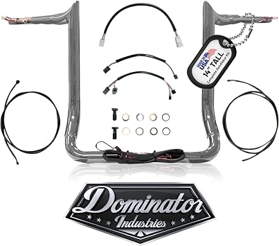 100% Plug-In Ready Dominator Industries Big Daddy 1 12" Meathook Ape Hangers, Complete Handlebar Kit Compatible with 2024 Street Glide, No Additional Parts Needed, Classic Chrome, 14"
