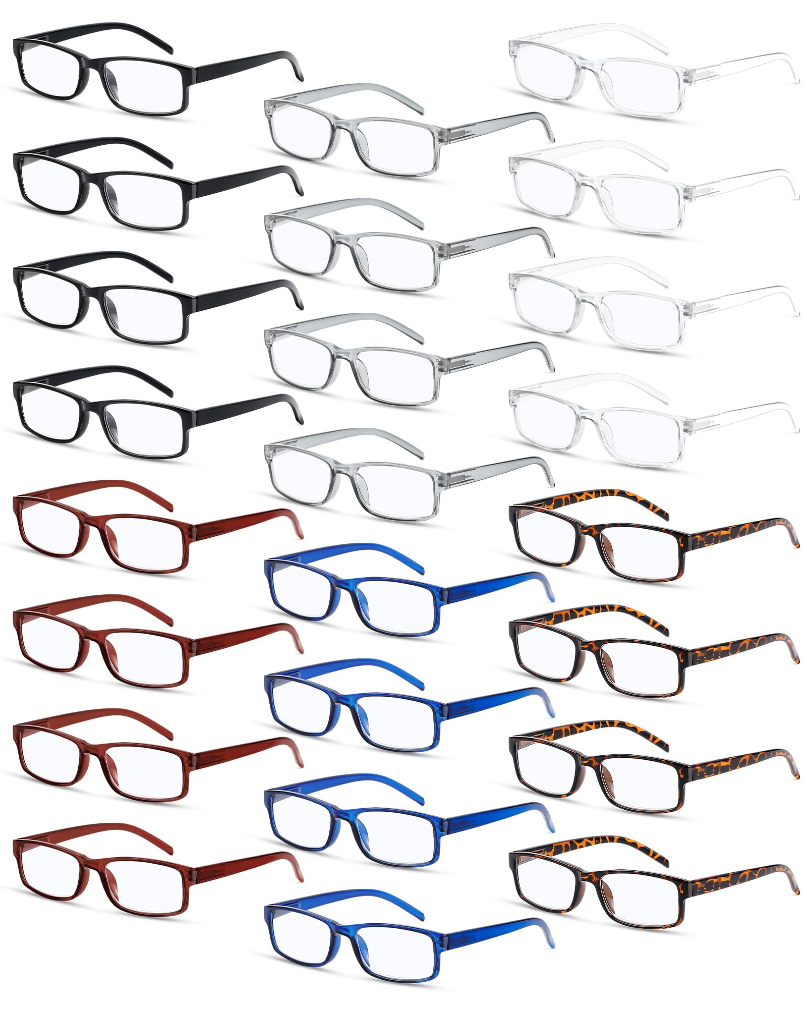 Yexiya 24 Pack Reading Glasses Bulk Adjustable Traditional Reading Glasses with Spring Hinge Non-Prescription for Men Women